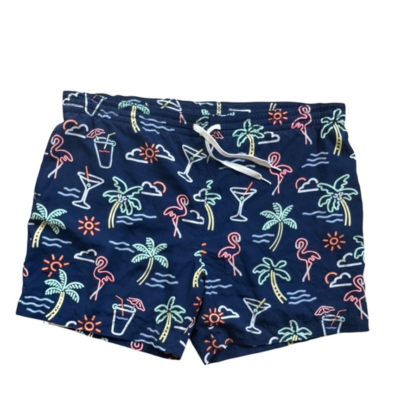 Chubbies Navy Blue Neon Tropical Men's Swim Trunks with Drawstring 5.5” inseam - Picture 7 of 13